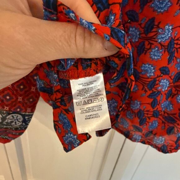 Loft red floral geometric border long sleeve blouse M - Picture 6 of 11